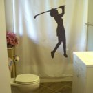 Bath Shower Curtain golfer lady gold female swing club fore