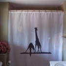 Bath Shower Curtain giraffe pair drink water river in Africa