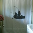 Bath Shower Curtain fishing boat cast line net two men fish