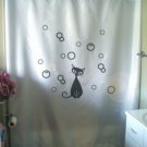 Bath Shower Curtain curious cat bubbles bathroom fun kitten