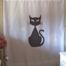 Bath Shower Curtain black cat big eyes feline tail kitten