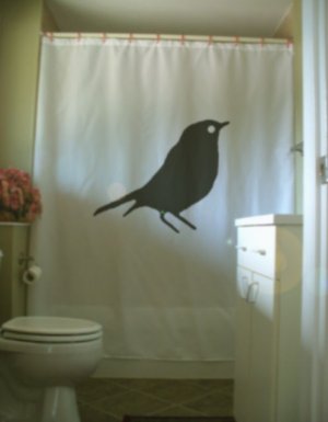 Bath Shower Curtain black bird wing tail beak avian fly high