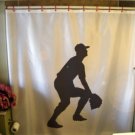 Bath Shower Curtain baseball catch glove incoming field cap