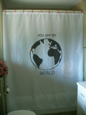Bath Shower Curtain Atlantic Earth globe you are my world