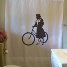 Bath Shower Curtain antique girl bike wheel old fashioned