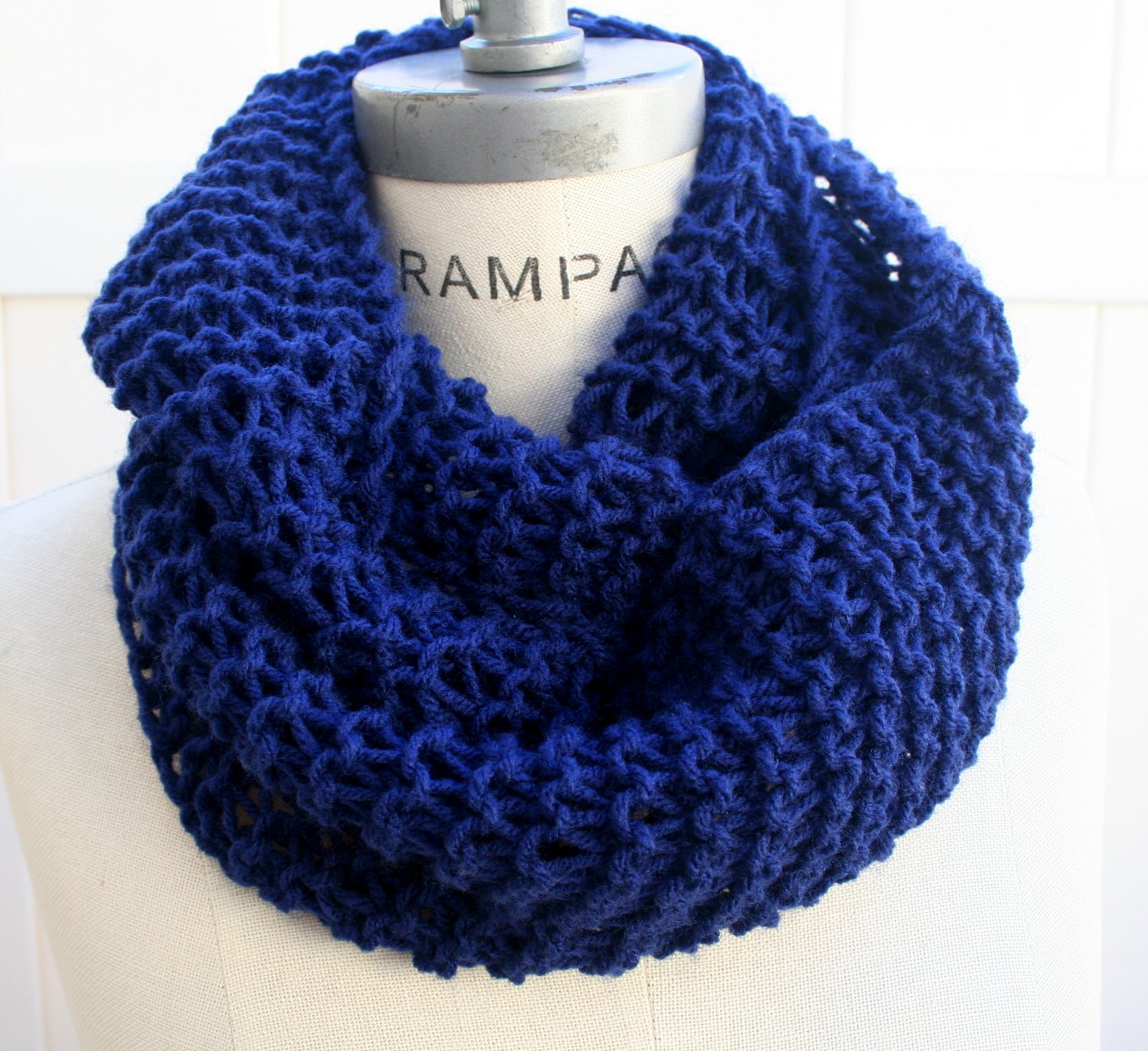 Royal Blue knit Infinity Scarf Hand Knitted Eternity Scarf ...