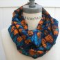 Leaves Print Cowl Scarf Blue Yellow Circle Loop Soft Lightweight Scarf- By PIYOYo