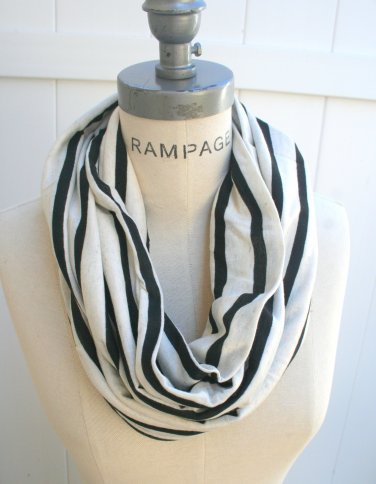 Jersey Infinity Scarf Black and Oatmeal Sweater Scarf Fall Scarf - By PIYOYO