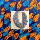 Leaves Print Cowl Scarf Blue Yellow Circle Loop Soft Lightweight Scarf- By PIYOYo