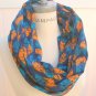 Leaves Print Cowl Scarf Blue Yellow Circle Loop Soft Lightweight Scarf- By PIYOYo