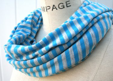 Cyan Blue Infinity Scarf Jersey Cotton Lightweight Scarf- By PIYOYO