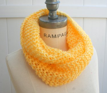 Yellow Knit  Scarf Hand knit Infinity  Scarf Neckwarmer - By PIYOYO