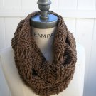 Hand Knitted Infinity Scarf Brown Cowl Scarf Winter Fashion Lightweight Neck warmer - By PIYOYO