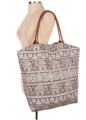 Tote Handbag Elephant Bag Canvas Bag Summer Beach Bag - By PiYOYO