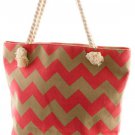 Beach Tote Handbag Chevron Bag Canvas  Bag Summer Beach Bag - By PiYOYO