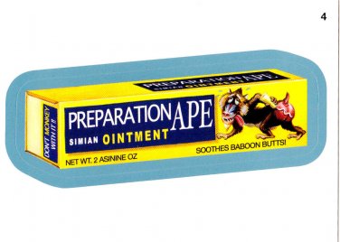 2013 WACKY PACKAGES ANS11 BLUE BORDER CARD **PREPARATION APE** #4 NEW SERIES