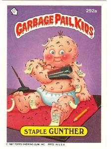 1987 GARBAGE PAIL KIDS ORIGINAL 7TH SERIES "STAPLE GUNTHER" #292a STICKER CARD