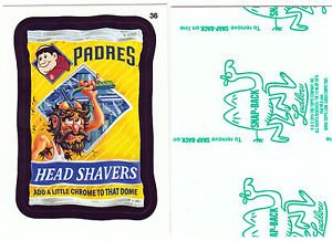 2016 WACKY PACKAGES BASEBALL SERIES1 GREEN LUDLOW "SD PADRES HEAD SHAVERS" #36