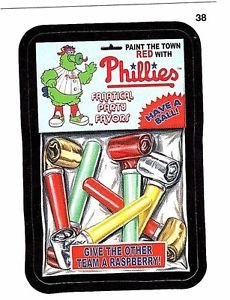 2016 WACKY PACKAGES BASEBALL SERIES 1 "PHILLIES PARTY FAVORS" #38 STICKER CARD
