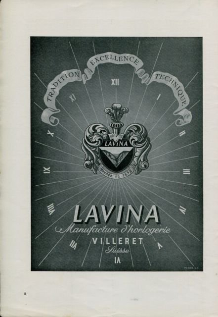 1947 Lavina Watch Company Villeret Switzerland Vintage 1947 Swiss Ad Suisse Advert