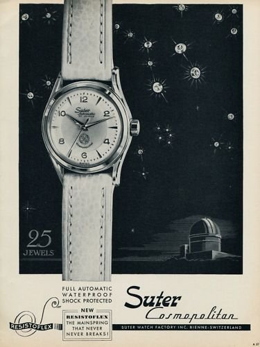 1953 Suter Watch Company Suter Cosmopolitan Advert Vintage 1953 Swiss Ad Suisse Advert Switzerland