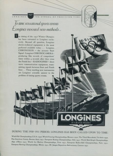 Vintage Longines Watch Company Oslo Winter Olympics 1951 Swiss Ad 1952 Suisse Advert