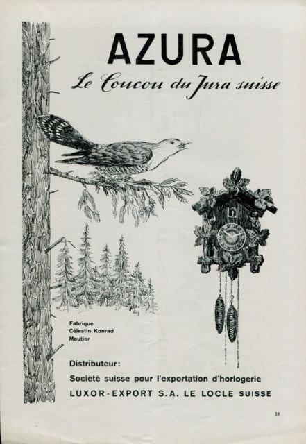 Azura Clock Company Luxor Export S.A. Vintage 1947 Swiss Ad Suisse Advert