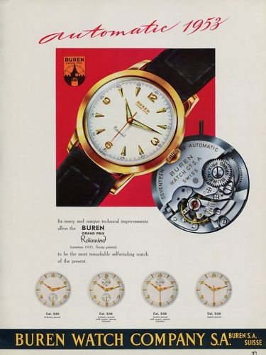 Buren Watch Company Rotowind 1953 Swiss Ad Switzerland Suisse Advert