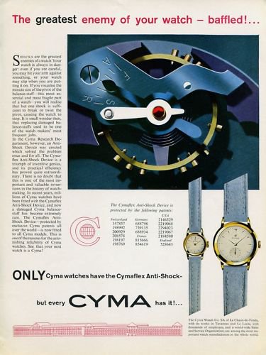 Cyma Watch Company Switzerland Cymaflax 1953 Swiss Ad Suisse Advert