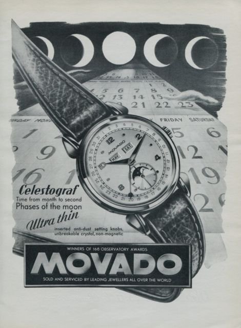 1951 Movado Watch Company Movado Celestograf Advert 1951 Swiss Ad Suisse Advert