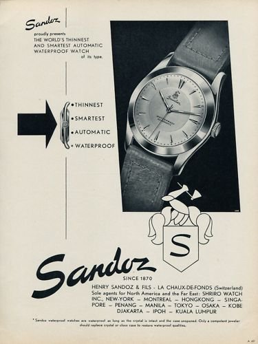 1953 Sandoz Watch Company Vintage 1953 Swiss Ad Switzerland Suisse Advert Horlogerie