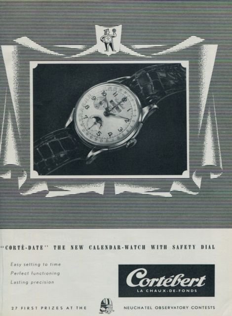 Cortebert Watch Company Vintage 1951 Swiss Ad Corte-Date Suisse Advert Horlogerie