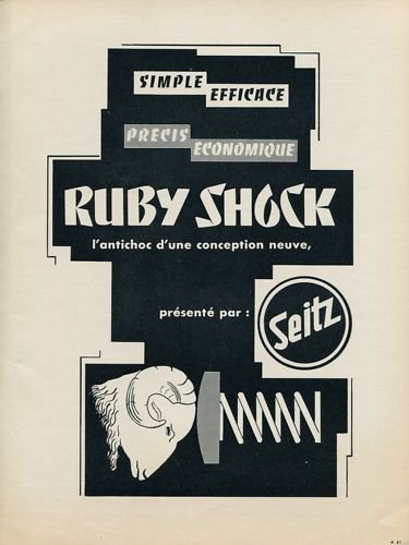 1953 Seitz Ruby Shock Company Switzerland 1953 Swiss Ad Suisse Advert Horology