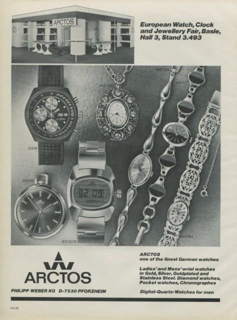 Arctos Watch Company Pforzheim Germany Vintage 1976 Swiss Ad Advert Horlogerie
