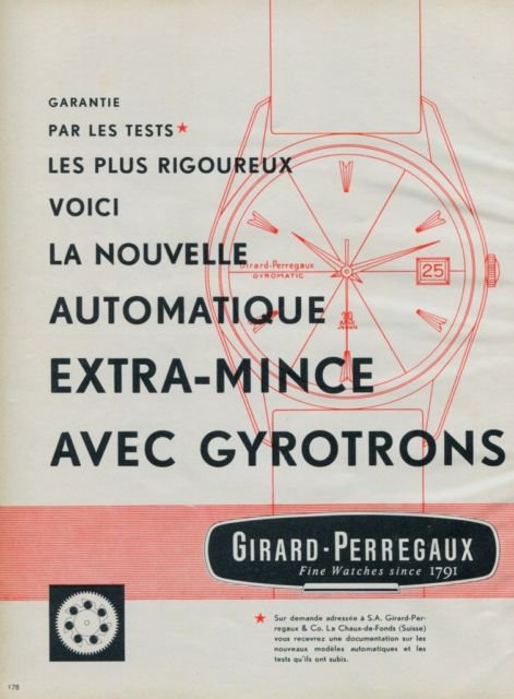 1962 Girard-Perregaux Watch Company Switzerland Vintage 1962 Swiss Ad Suisse Advert