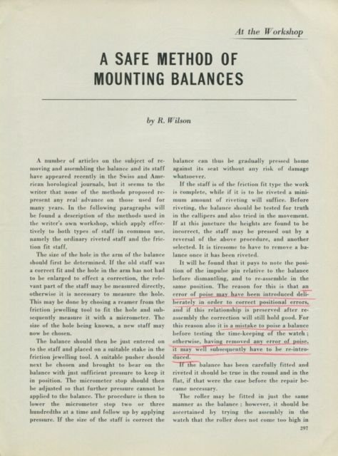 1949 A Safe Method of Mounting Balances 1949 Swiss Magazine Article Horology Horlogerie Suisse