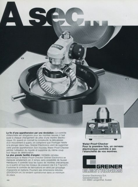 Greiner Electronics SA Company Vintage 1977 Swiss Ad Suisse Advert Horlogerie Horology