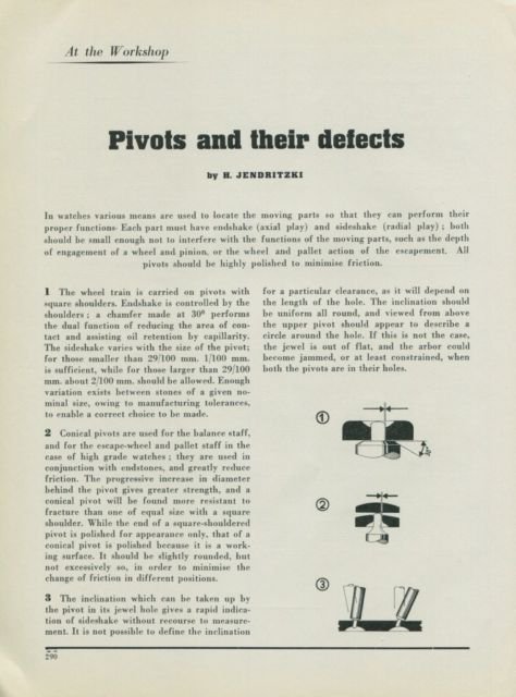 1949 Pivots and Their Defects by H. Jendritzki 1949 Swiss Magazine Article Horology