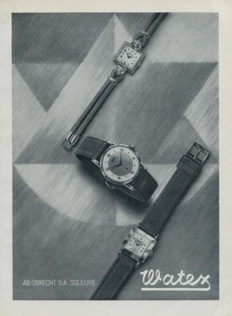 1951 Watex Watch Company Switzerand Vintage 1951 Swiss Ad Suisse Advert Ad. Obrecht S.A.