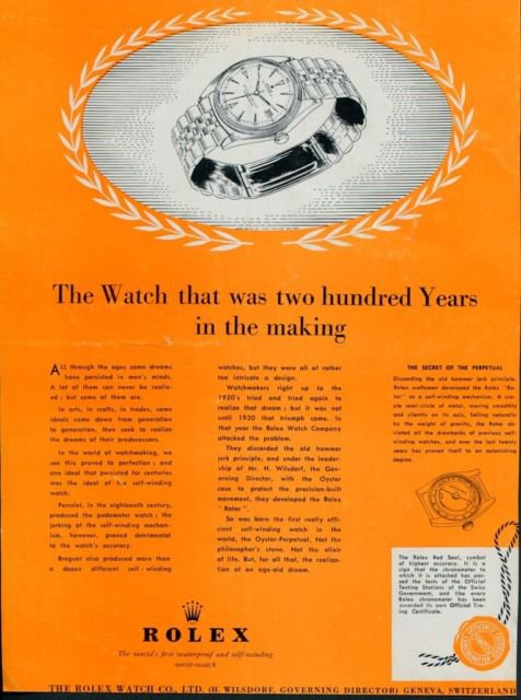 Rolex Watch Company 1951 Swiss Ad Suisse Advert Two Hundred Years in the Making