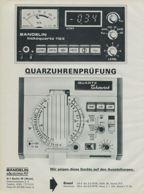 Bandelin Electronic KG Company Vintage 1976 Swiss Ad Suisse Advert Horology Horlogerie