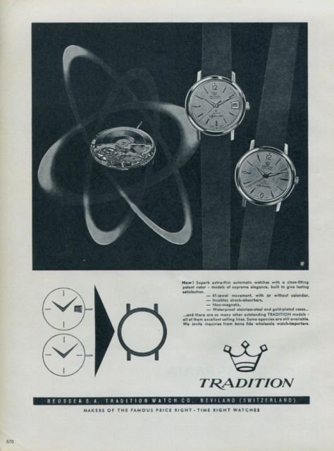 1964 Tradition Watch Company Reusser S.A. 1964 Swiss Ad Suisse Advert Horlogerie Horology