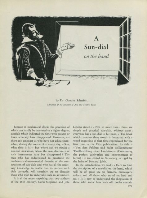 1949 A Sun-Dial on the Hand 1949 Swiss Magazine Article by Dr. Gustave Schaefer Sundial Horology