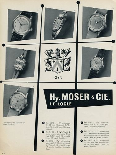1953 Hy. Moser & Cie Watch Company Le Locle Switzerland Vintage 1953 Swiss Ad Suisse Advert