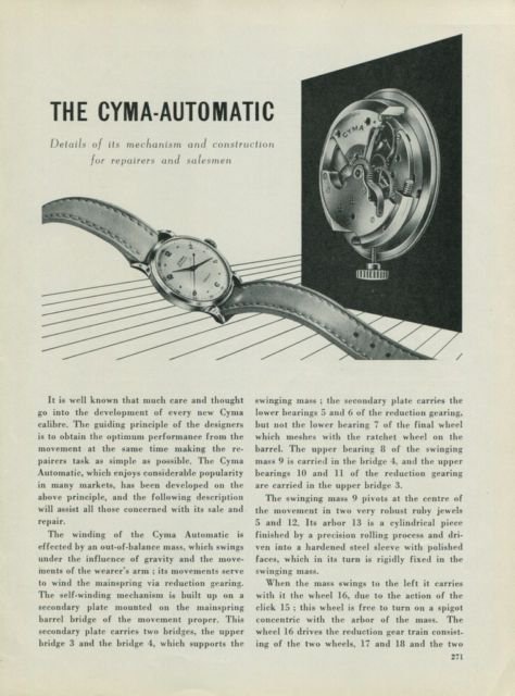 The Cyma-Automatic Details of Its Mechanism and Construction for Repairers 1949