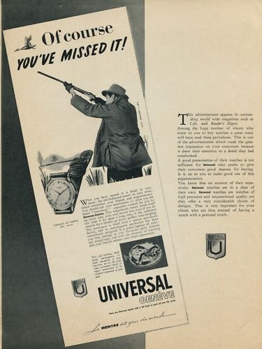 1953 Universal Geneve Watch Company Vintage 1953 Swiss Ad Geneva Switzerland Suisse Advert