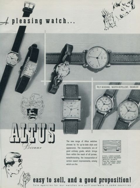 Altus Watch Company 1951 Swiss Ad Bienne Switzerland Suisse Horlogerie Advert