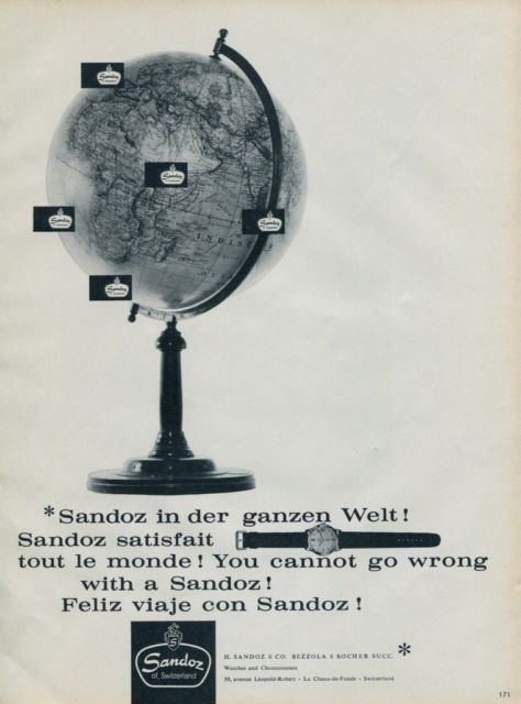 1962 Sandoz Watch Company Switzerland Vintage 1962 Swiss Ad Suisse Advert Horology