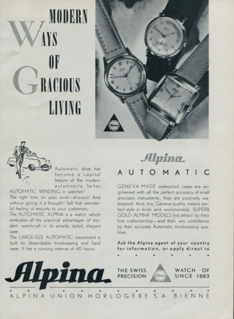 Alpina Watch Company Alpina Union Horlogere 1951 Swiss Ad Suisse Horlogerie