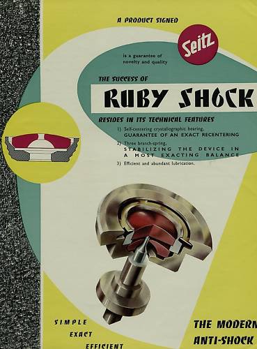 1956 Seitz Ruby Shock Company Switzerland Vintage 1956 Swiss Ad Suisse Advert Horology